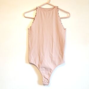 Free People Pink Bodysuit Scalloped Medium Large